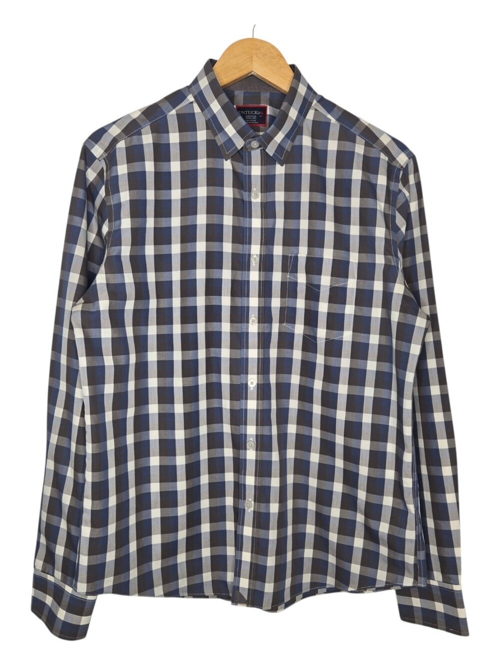 Untuckit Mens Blue Gray Tattersall Plaid WF Altamura Button Up Shirt Medium